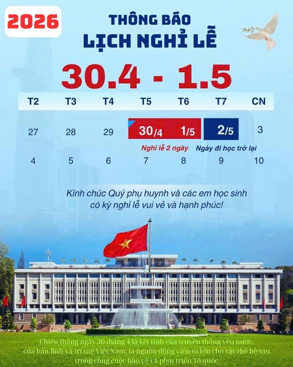 Thông báo Lịch nghỉ lễ 30/4-1/5