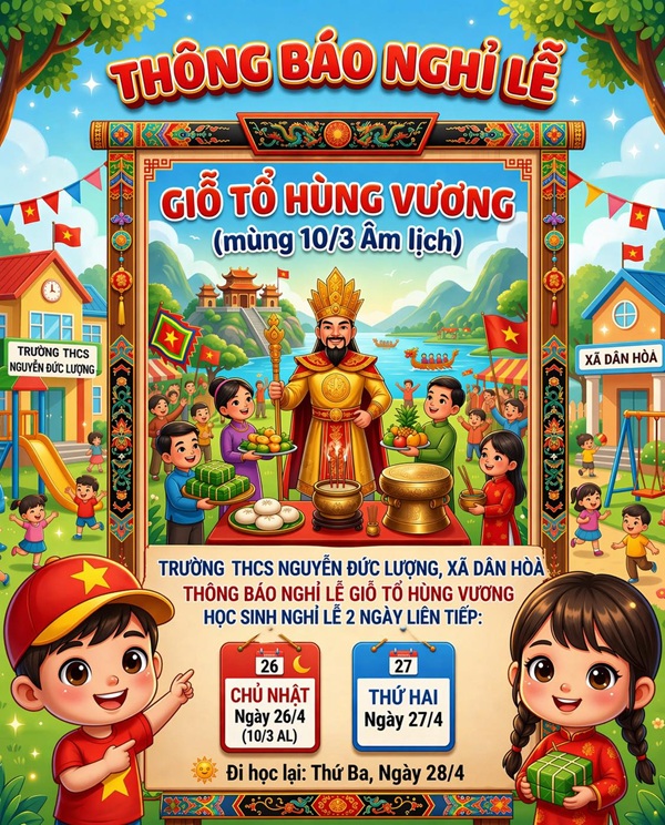 Thông báo Lịch nghỉ lễ giỗ tổ Hùng Vương ngày mồng 10 tháng 3 âm lịch